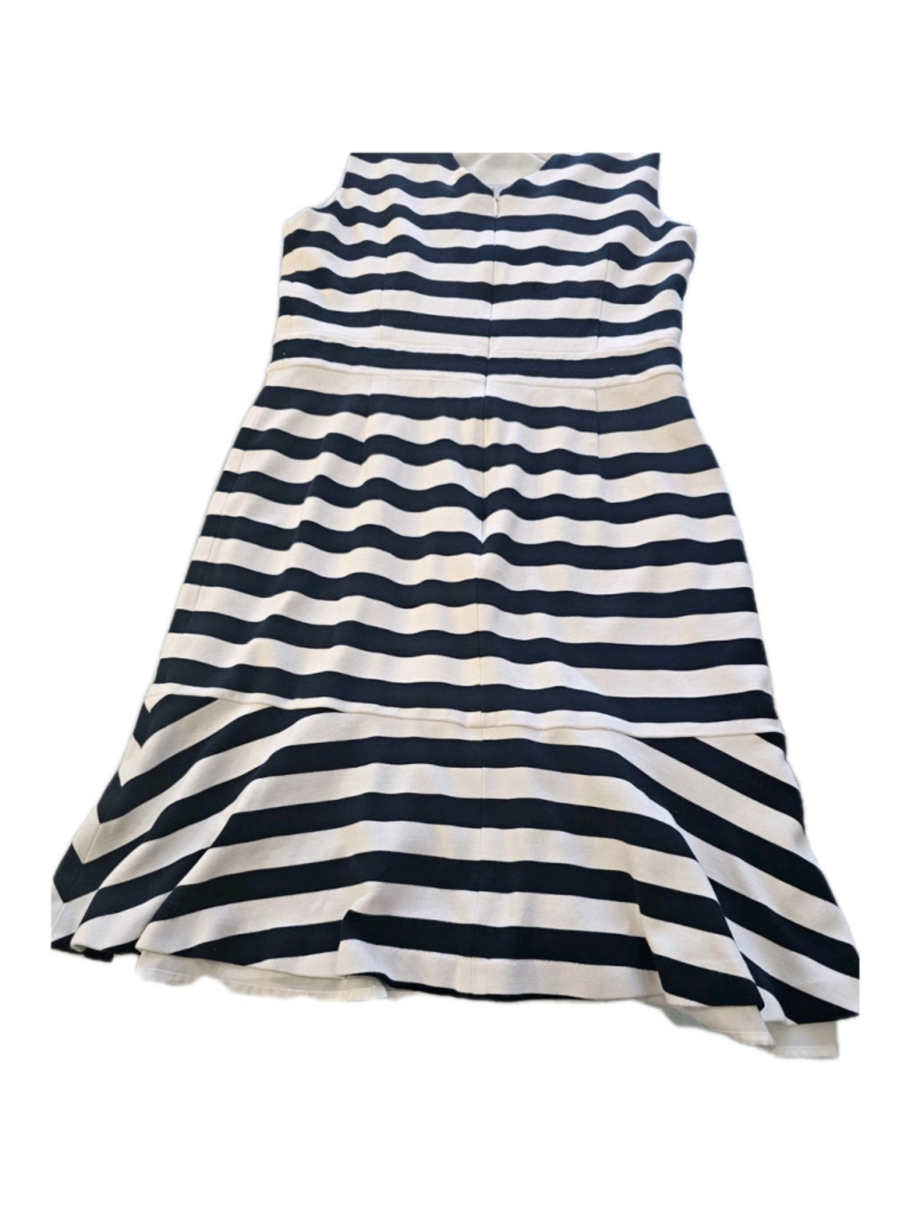 Banana Republic Dress Size 14 Womans Navy White Striped Ponte Sleeveless Ruffle - Picture 9 of 16